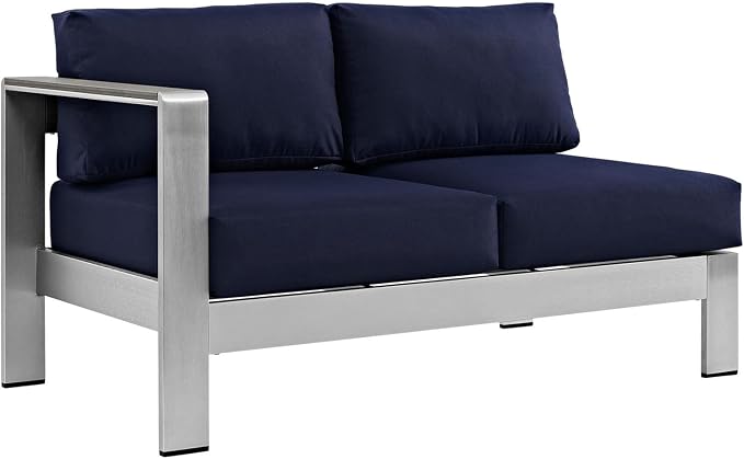 Modway Shore 6-Piece Aluminum Outdoor Patio Sectional Sofa Set in Silver Navy - Image 3