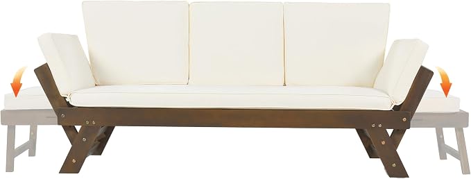 Merax Patio Sofa, Outdoor Adjustable Wooden Daybed, Chaise Lounge - Image 7