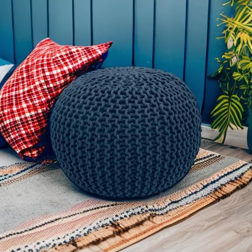 COTTON CRAFT - Hand Knitted Cable Style Dori Pouf - Blue - Floor Ottoman - - Image 5