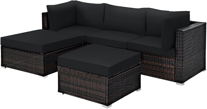Tangkula 5 Piece Patio Rattan Furniture Set, Outdoor Sectional Rattan Sofa Set by TANGKULA