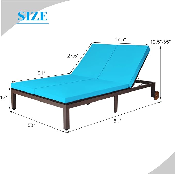 COSTWAY 2-Person Patio Rattan Lounge Chair Chaise Recliner Adjustable Cushion - Image 2