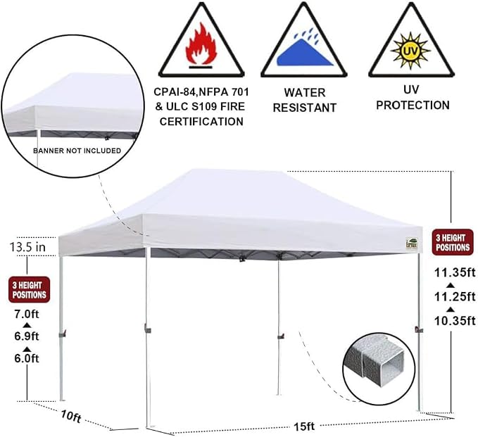 Eurmax USA Standard 10'x15' Patio Pop Up Canopy Tent Commercial Instant Canopies - Image 3