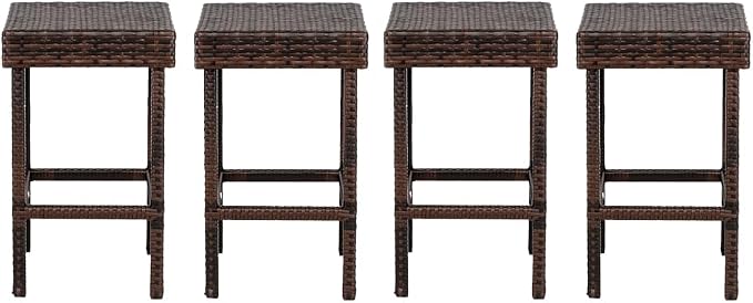 24 inch Counter Height Rattan Wicker Bar Stools Set of 4, Bistro Pub Backless by Unknown