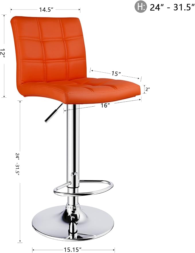 Modern Square PU Leather Adjustable Bar Stools - Image 3