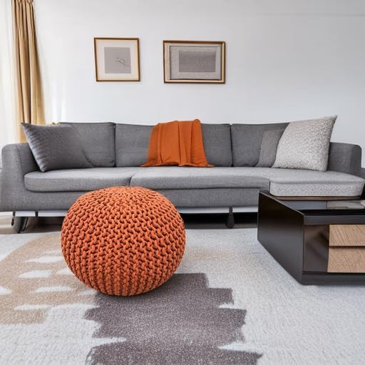FRELISH DECOR Round Pouf Ottoman Hand Knitted 100% Cotton Pouf Foot Stool - Image 2