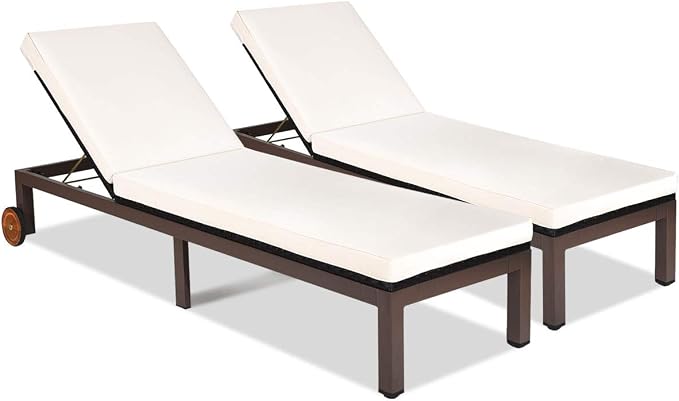 Tangkula 2PS Patio Chaise Lounge Chair, Outdoor Rattan Lounger Recliner Chair by TANGKULA