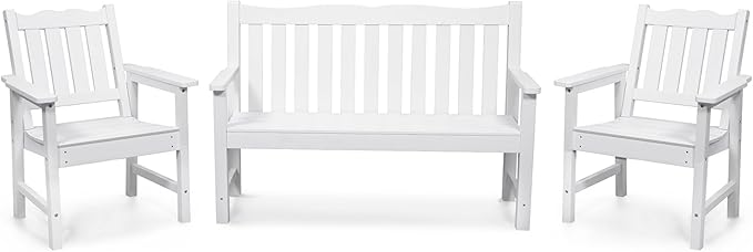 Stoog 3-Piece All-Weather Outdoor Bench & Chairs Set, Include 2 Garden Chairs by Stoog