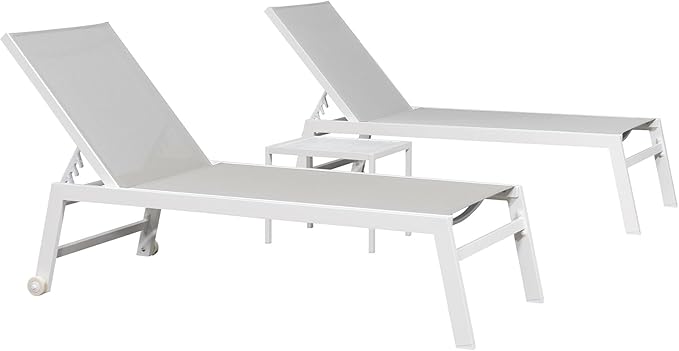PURPLE LEAF Oversize Chaise Lounge Chair Outdoor 2 Pieces White Aluminum Lounge - Image 9