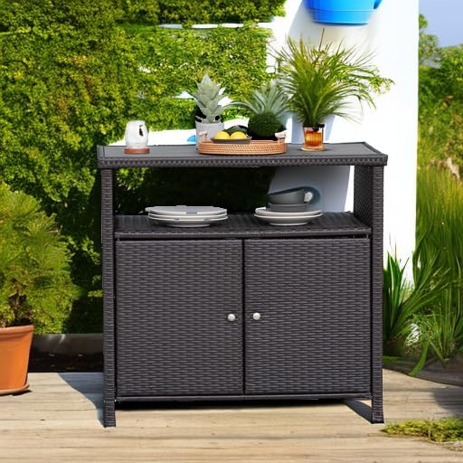 Grand patio Wicker Storage Cabinet Outdoor Waterproof Buffet Cabinet Patio Bar - Image 6