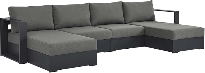 Modway Tahoe Aluminum 4-Piece Outdoor Patio Furniture Gray Charcoal, Modular - Image 3