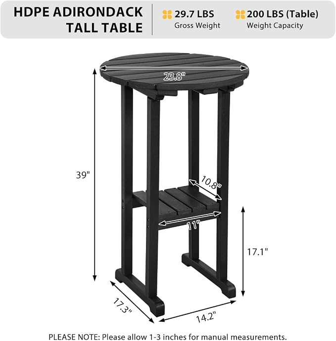 Sundale Outdoor 39 Inches Height Adirondack Bar Table, Patio HDPE Pub Height - Image 3