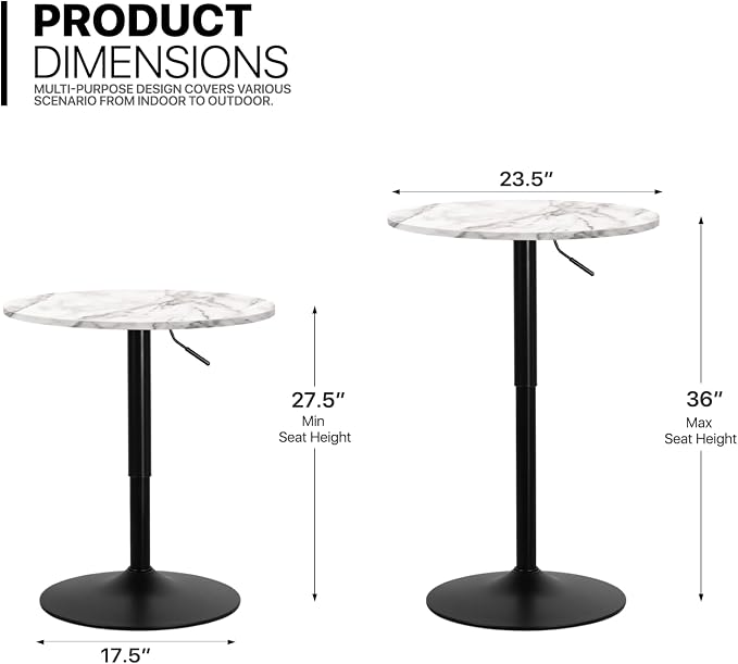 MoNiBloom Round Bar Table Adjustable Height, Metal Base and - Image 3