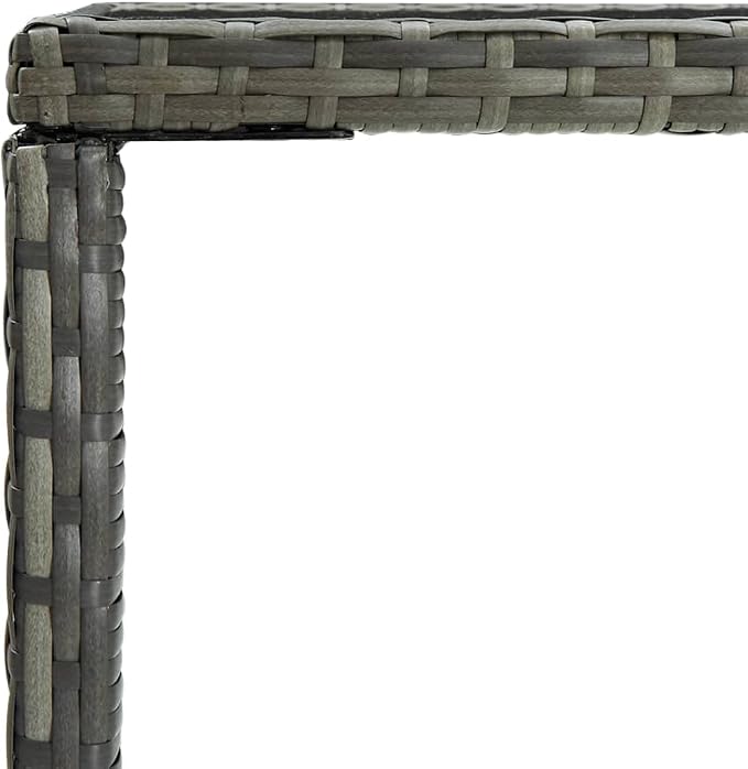 SKM Patio Bar Table Gray 27.6"x27.6"x43.3" Poly Rattan and Glass - Image 5