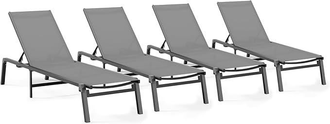 Patio Chaise Lounge Chair Set of 4, Foldable Lounge Chair by CIOKEA