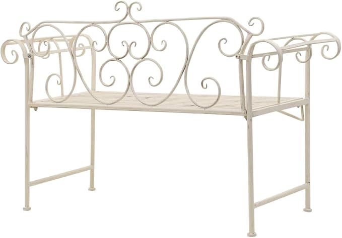 vidaXL Vintage Metal Garden Bench 52 in Antique White Comfortable Seating - Image 7