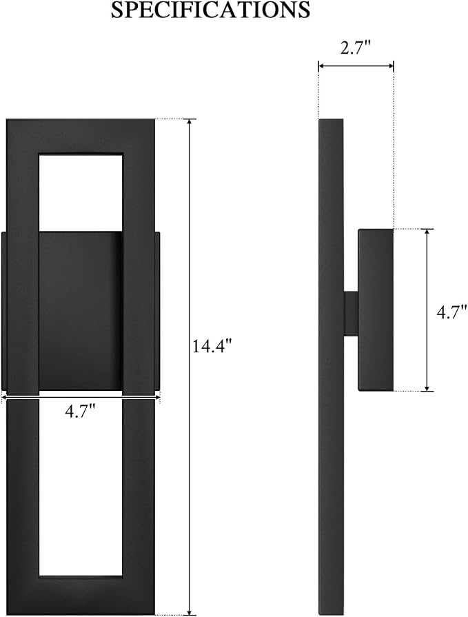 LamQee 14" Modern Outdoor Wall Lights, 3000K 1000LM Integrated LED Exterior - Image 6