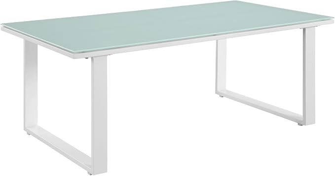 Modway Fortuna Aluminum Glass Outdoor Patio 44" Coffee Table in White - Image 3