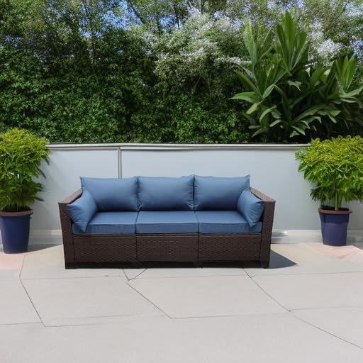 Rattaner 3-Seat Patio Wicker Sofa, Outdoor Rattan Couch Furniture Steel Frame - Image 5