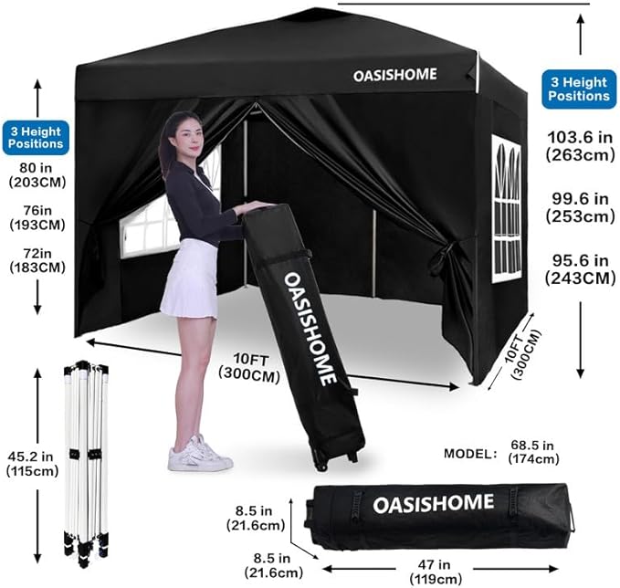 OASISHOME Pop-up Gazebo Instant Portable Canopy Tent 10'x10', - Image 4