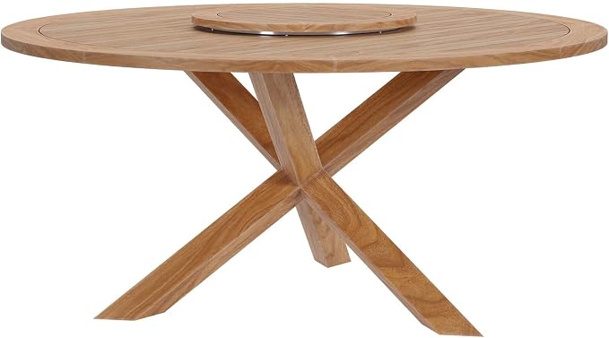Modway Wellspring Outdoor Patio Round Teak Wood 63" Dining Table in Natural - Image 4