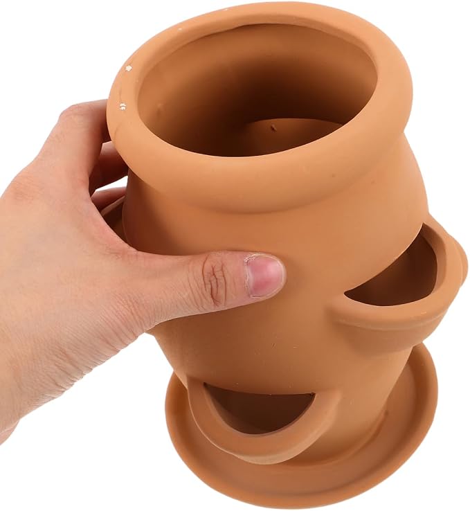 BESTonZON Terracotta Multi Pocket Succulent Plant Pot Lightweight Strawberry - Image 4