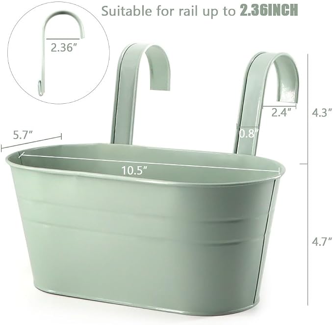 3 Pack Metal Railing Planters, 10.5" Oval Hanging Flower Pots - Image 2
