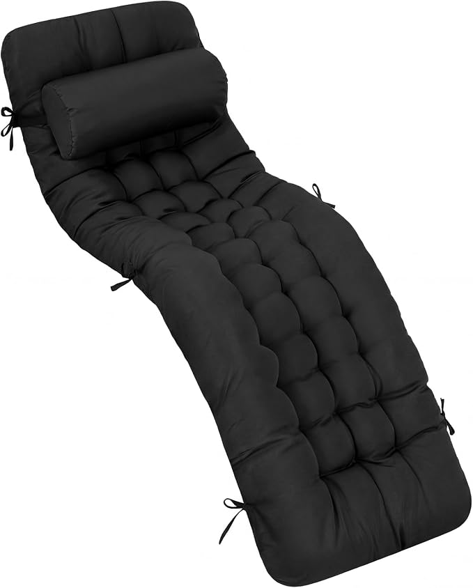 Tudomro 1 Pcs Black 66'' Outdoor Chaise Lounge Cushion Waterproof Patio Lawn by Tudomro