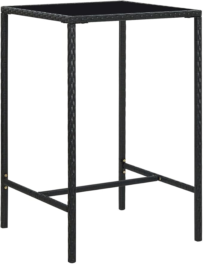 SKM Patio Bar Table Black 27.6"x27.6"x43.3" Poly Rattan and Glass by SKM