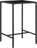 SKM Patio Bar Table Black 27.6"x27.6"x43.3" Poly Rattan and Glass by SKM