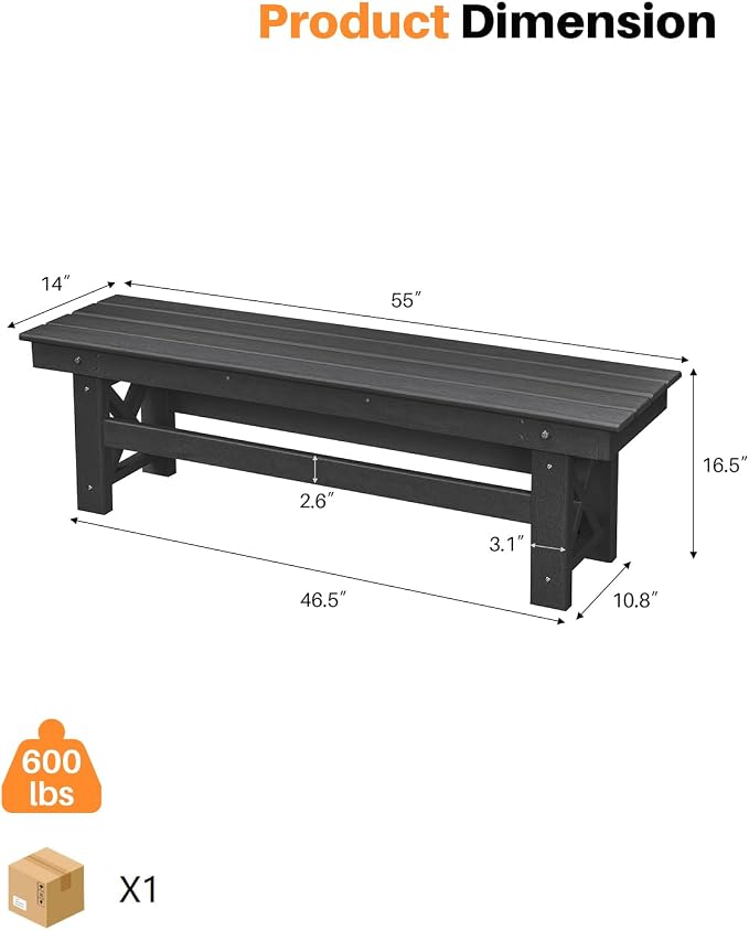 HDPE Outdoor Bench, Poly Lumber Adirondack Benches, Fade-Resistant HDPE Garden - Image 3