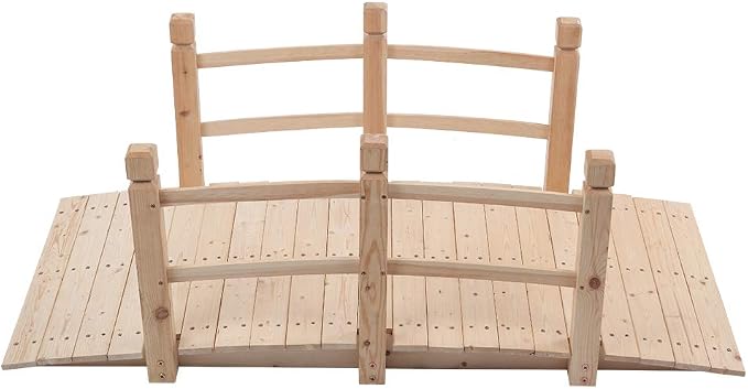 5FT Wooden Garden Bridge with Handrails, Decorative Landscape Footbridge - Image 8