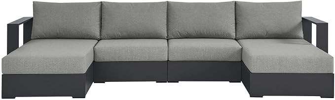 Modway Tahoe Aluminum 4-Piece Outdoor Patio Furniture Gray, Modular Sectional - Image 4