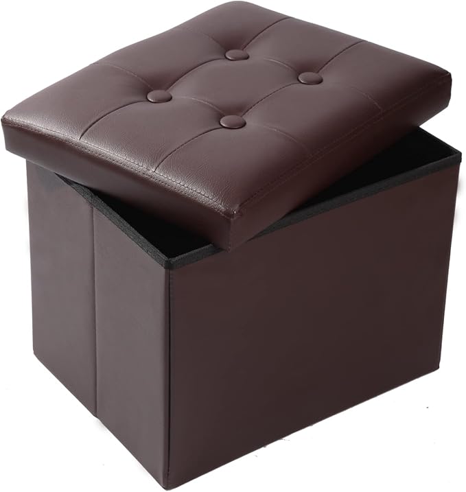 ALASDO Brown Leather Storage Ottoman Footrest Stool, Modern Style by ALASDO