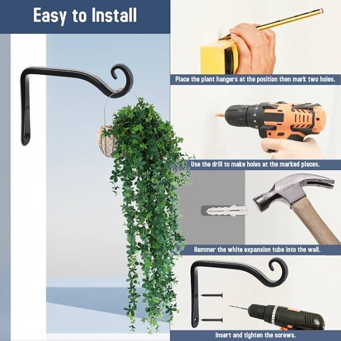 FEED GARDEN Hanging Plant Bracket 2 Pack 6 Inch Hand-Forged Plant Hangers - Image 6