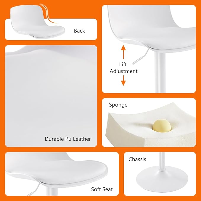 Kidol & Shellder Bar Stools Set of 6 Adjustable Counter Height Stools Modern PU - Image 6