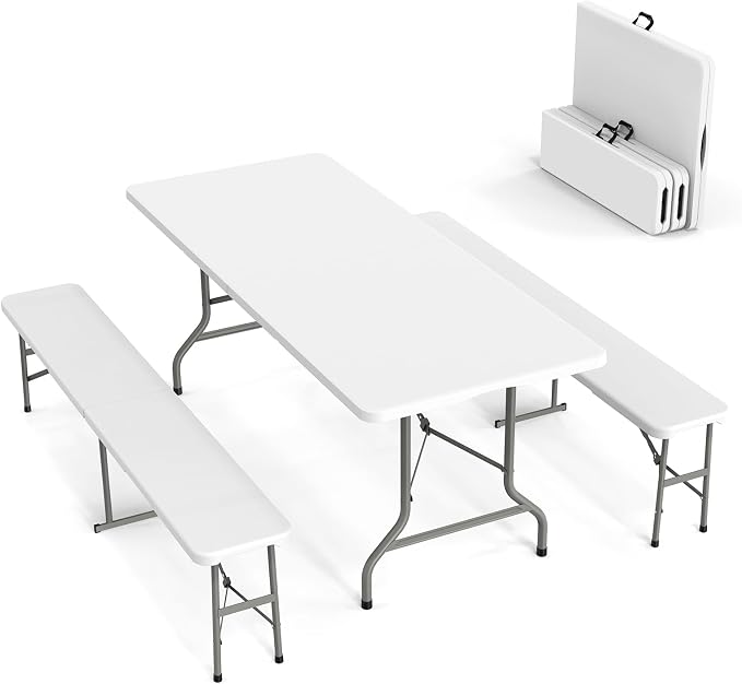 VINGLI Picnic Table Set with 2 Benches, 6 Feet Camping Table Chair Set by VINGLI