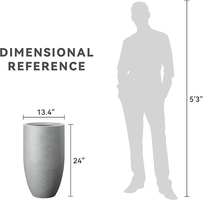 Kante 24 Inch Tall Round Concrete Planter, Large Indoor Outdoor Plant Pots - Image 7