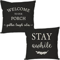 PANDICORN Welcome to Our Porch Stay Awhile Farmhouse Throw Pillow Covers 16x16 by PANDICORN