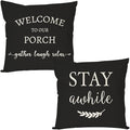 PANDICORN Welcome to Our Porch Stay Awhile Farmhouse Throw Pillow Covers 18x18 by PANDICORN
