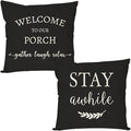 PANDICORN Welcome to Our Porch Stay Awhile Farmhouse Throw Pillow Covers 20x20 by PANDICORN