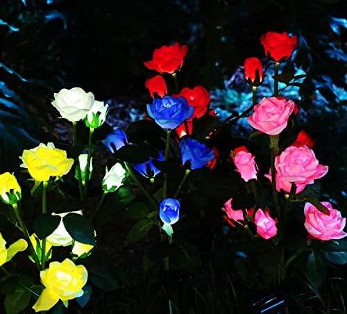 GONIMY Outdoor Realistic Solar Powered Rose Flower Lights Stake, 2 Pack 10 Rose - Image 5