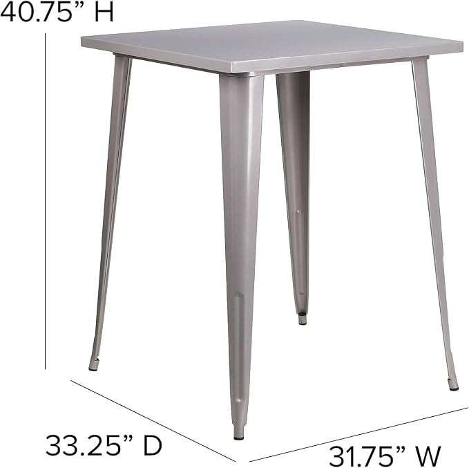 Flash Furniture Nolan Commercial Grade 31.5" Square Silver Metal Indoor-Outdoor - Image 3