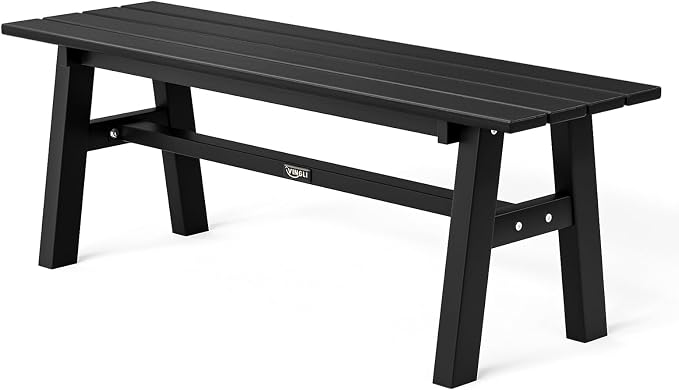 VINGLI 47” Outdoor HDPE Bench, Weatherproof Garden Bench w/Metal Legs, Poly by VINGLI