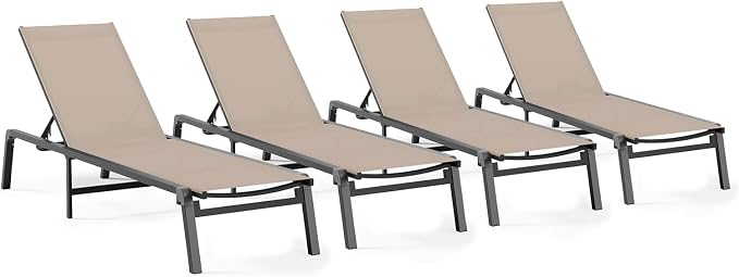 Patio Chaise Lounge Chair Set of 4, Foldable Lounge Chair by CIOKEA