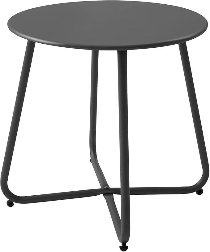Patio Small Side Table Waterproof Round Metal Steel Weather Resistant Portable by Meluvici