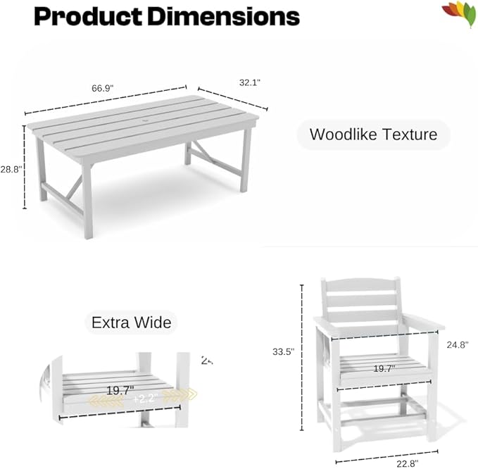 Outdoor HDPE Dining Set 5 Pieces, Patio Table - Image 7