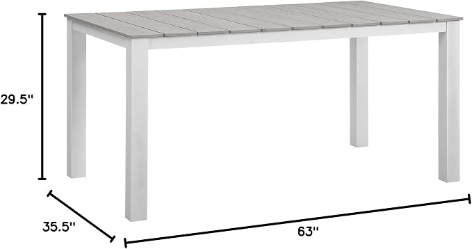 Modway Maine Aluminum Outdoor Patio 63" Dining Table in White Light Gray - Image 2