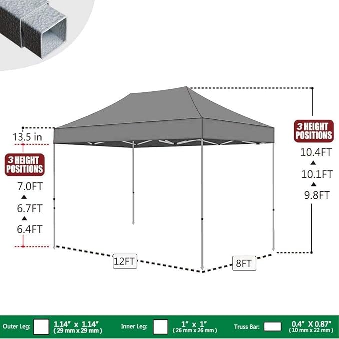Eurmax USA 8'x12' Pop Up Canopy Tent Commercial Instant Canopies - Image 3