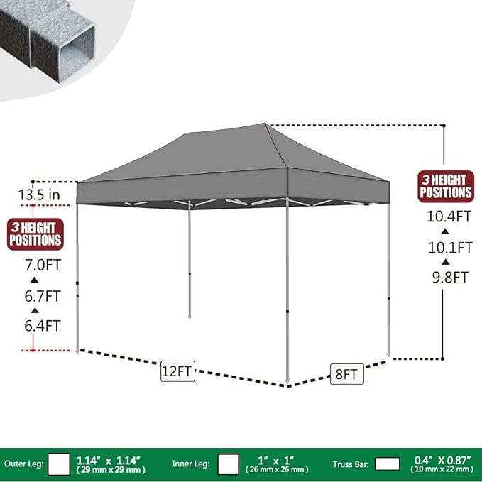 Eurmax USA 8'x12' Pop Up Canopy Tent Commercial Instant Canopies - Image 3
