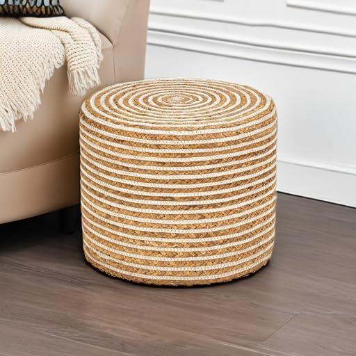 Wimarsbon 18'' Ottoman Pouf, Natural Braided Poof, Rustic Handweave Lounge - Image 5